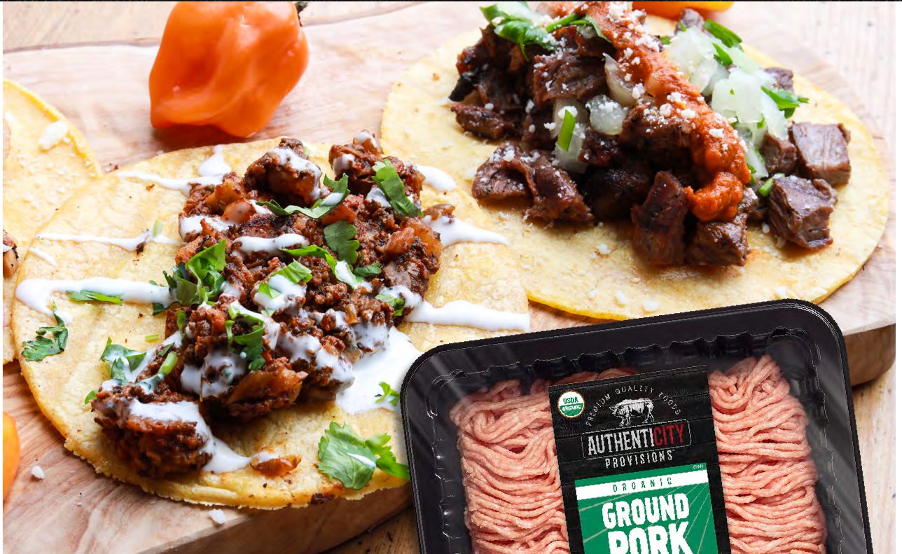 Pork tacos with an organic ground pork pack