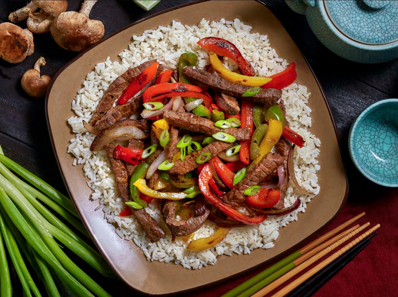 Kobe beef stir fry over rice