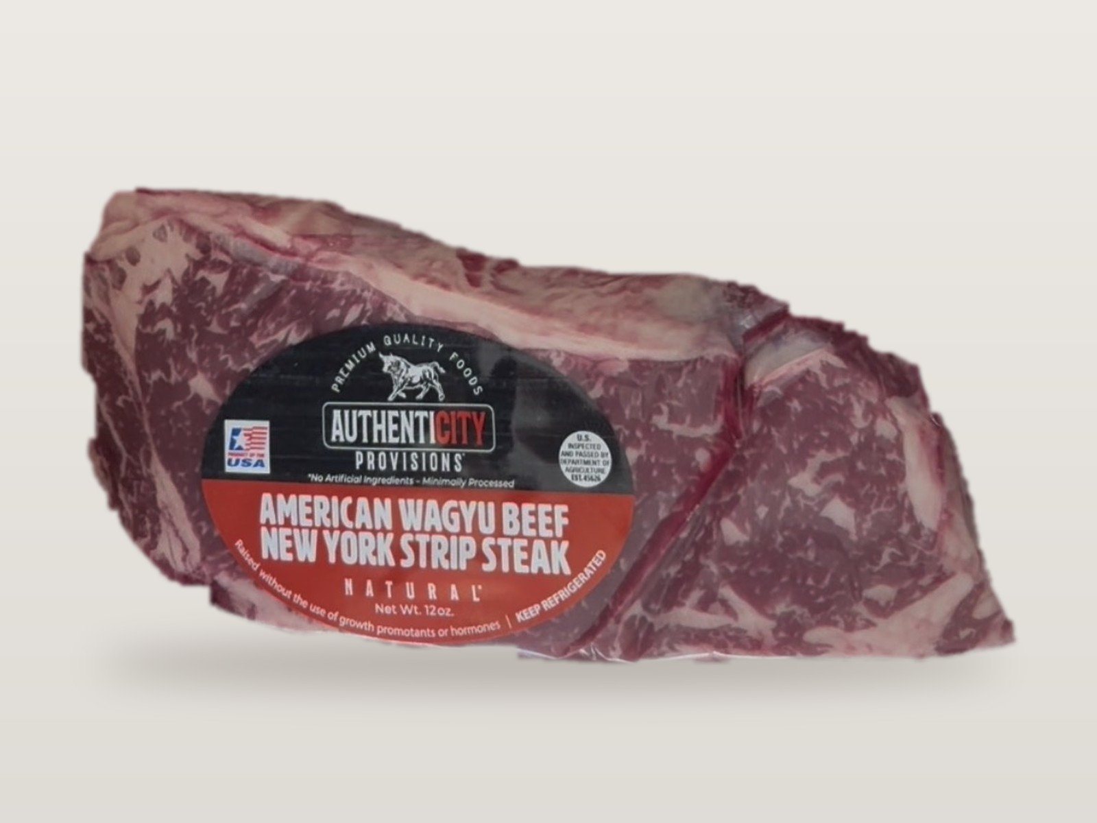 AuthentiCITY Provisions American Wagyu Beef New York Strip Steak, 12 oz vacuum pack