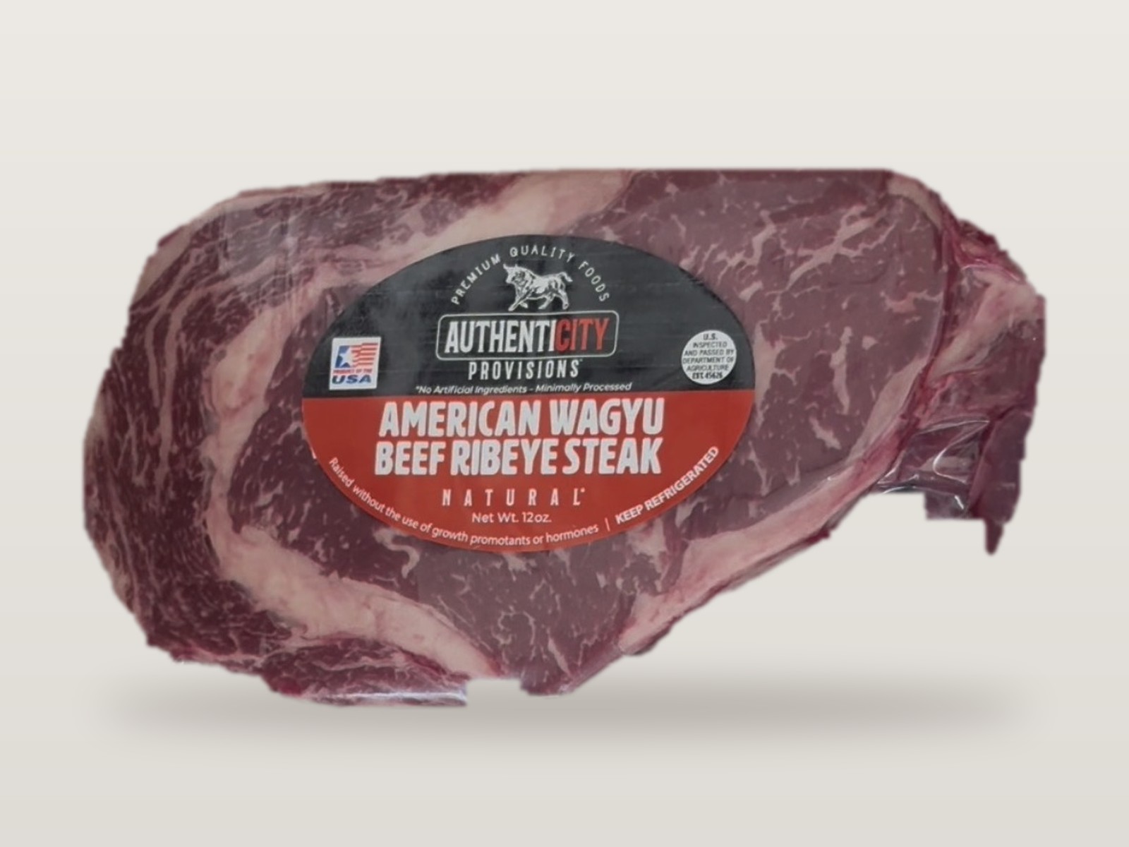 AuthentiCITY Provisions American Wagyu Beef Ribeye Steak, 12 oz vacuum pack