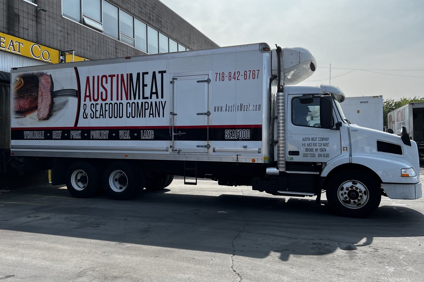 Austin Meat & Seafood Company refrigerated truck at the Hunts Point loading dock