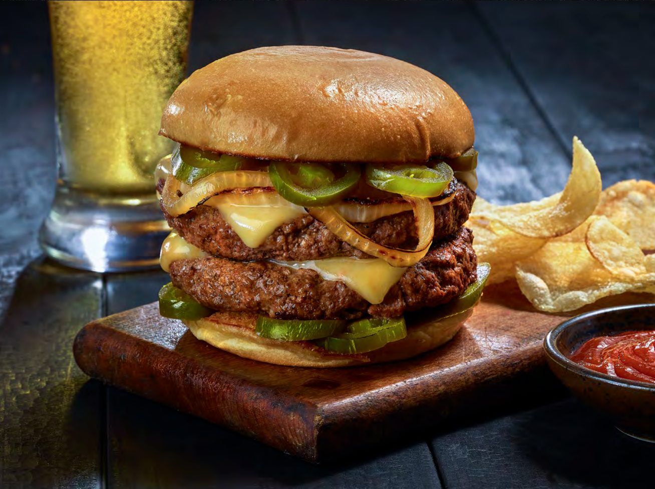 Double cheeseburger with jalapeños